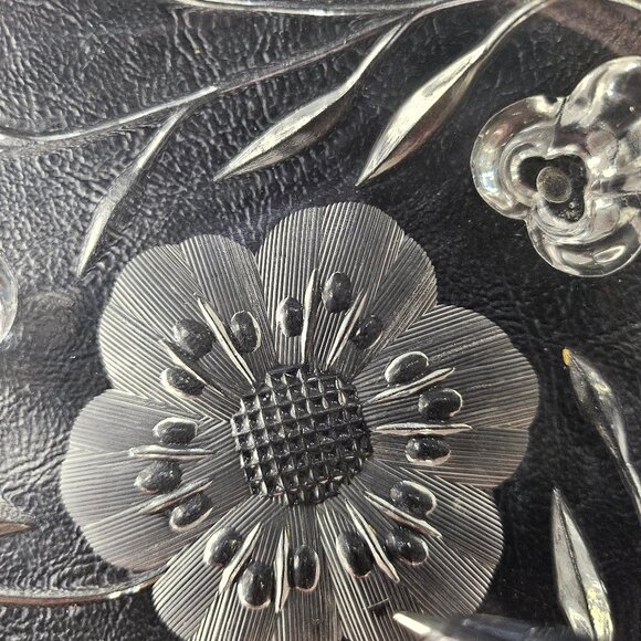 Vintage European Cut Crystal Round Floral Etched Tri-Footed Thick Bowl - Picture 13 of 13